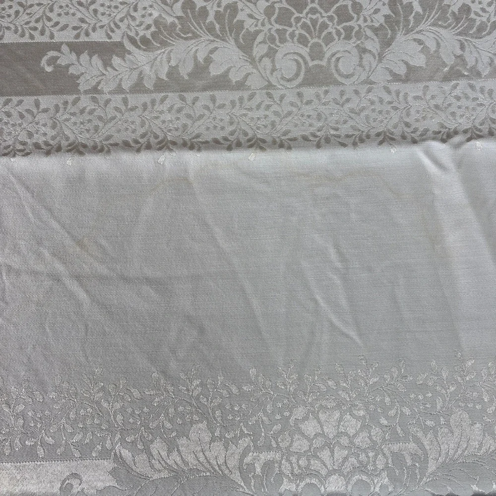 Silver Damask Tablecloth and 12 Matching Napkins Set Floral Jacquard Rectangular